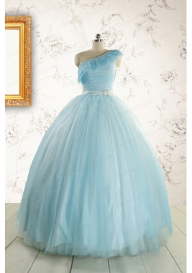 Romantic One Shoulder Light Blue Quinceanera Dress for 2015