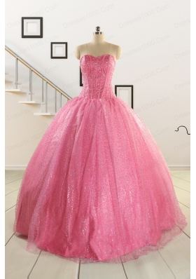 Simple Sweetheart Sequins Quinceanera Dress in Rose Pink For 2015