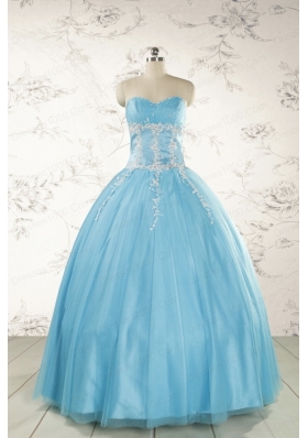 Pretty Beading and Appliques Quinceanera Dresses in Aqua Blue for 2015