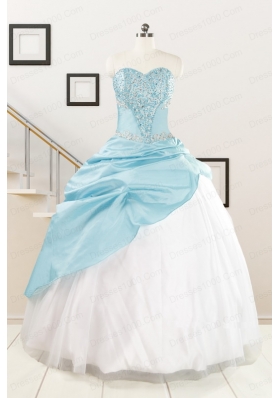 Pretty Beading Blue and White Quinceanera Dresses for 2015