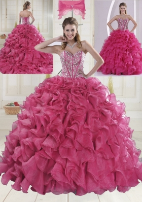 2015 Hot Sale Red Quinceanera Gowns with Beading
