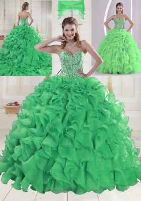 Cheap Sweetheart Brush Train Green Quinceanera Dresses in Sweet 16