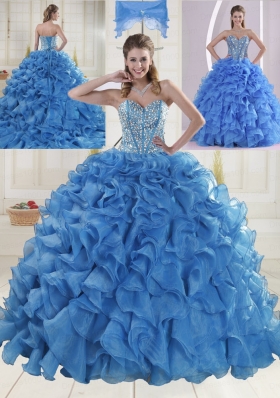 Elegant Brush Train Beading Quinceanera Dresses in Baby Blue