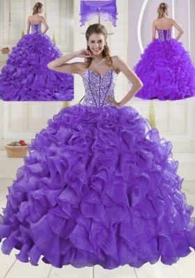 Pretty Sweetheart Brush Train Beading Quinceanera Dresses in Purple