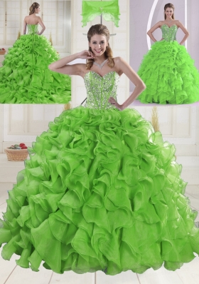 Sweet Sweetheart Spring Green Quinceanera Dresses with Brush Train