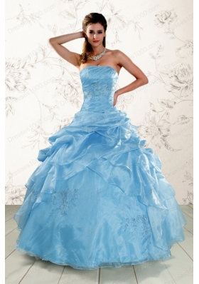 2015 Brand New Aqua Blue Quinceanera Dresses with Appliques