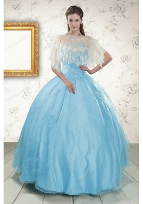 2015 Discount Baby Blue Strapless Quinceanera Dress with Beading
