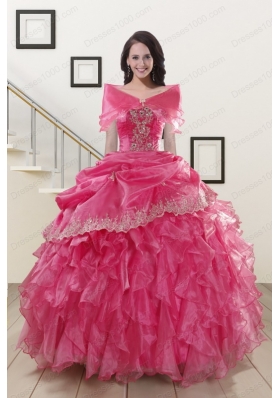 2015 Elegant Appliques and Ruffles Quinceanera Gowns in Hot Pink