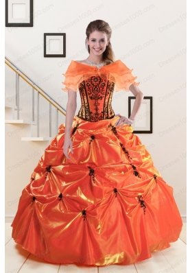 2015 Elegant Appliques Quinceanera Dresses in Orange Red and   Black