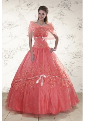 2015 Elegant Appliques Sweetheart Sweet 15 Dresses in Watermelon