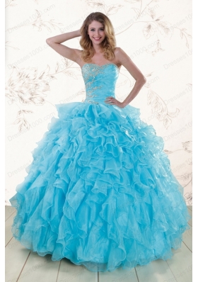 Baby Blue 2015 Prefect Beading and Ruffles Quinceanera Dresses