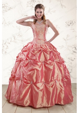 Beautiful Beading and Appliques Watermelon Red Sweet 16 Dresses for 2015