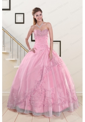 Elegant Beading and Appliques Baby Pink Quinceanera Dresses for 2015