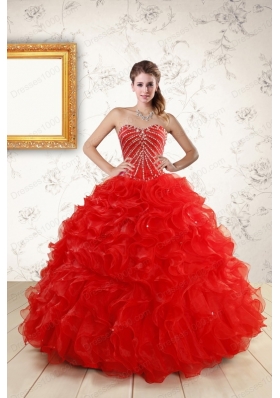 Elegant Sweetheart Beading Perfect Red Quinceanera Dresses for   2015