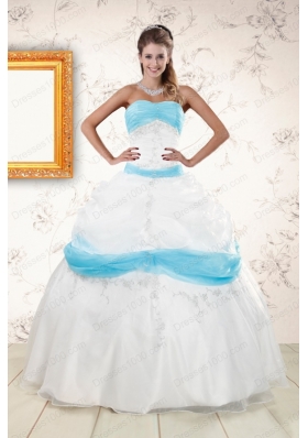Elegant White and Baby Blue Ball Gown Quinceanera Dress for 2015