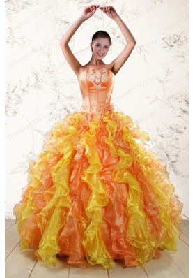 Puffy Luxurious 2015 Quinceanera Dresses with Appliques and Ruffles