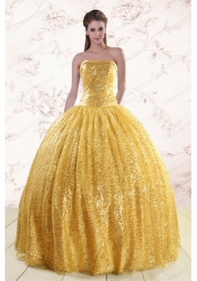 Romantic Yellow Sequined Quinceanera Dress with Strapless