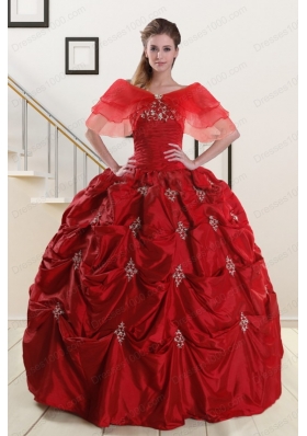 Wine Red Strapless 2015 Quinceanera Dresses with Appliques