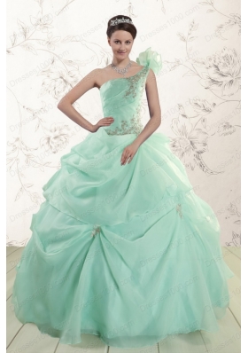 2015 Apple Green One Shoulder Elegant Quinceanera Dresses with Appliques