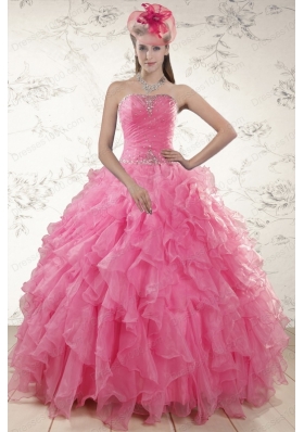 2015 Ball Gown Organza Quinceanera Dresses with Beading and Ruffles