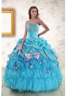 2015 Cheap Aqua Blue Appliques Quinceanera Dresses with Appliques