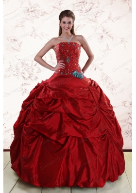 2015 Cheap Beaded Strapless Quinceanera Dresses with Pick Ups