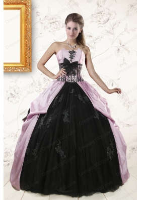 2015 Cheap Strapless Quinceanera Dresses with Appliques and Ruffles