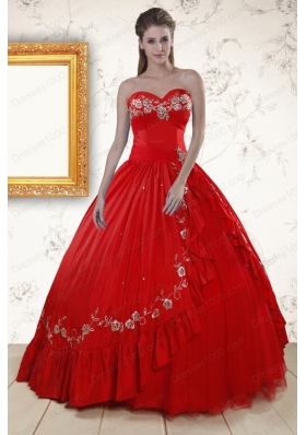 2015 Cheap Sweetheart Red Puffy Quinceanera Dresses with Embroidery