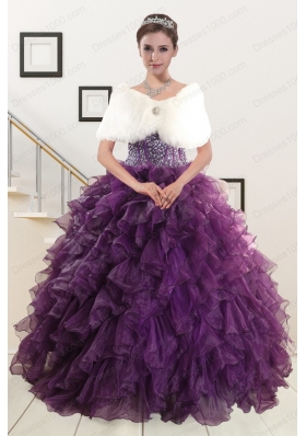 2015 Elegant Beading and Ruffles Quinceanera Dresses in Purple