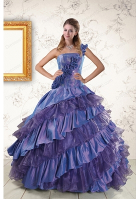 2015 Elegant One Shoulder Hand Made Flowers and Ruffles Quinceanera Dresses