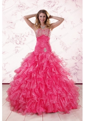 2015 Elegant Sweetheart Hot Pink Quinceanera Dresses with Ruffles