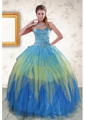 2015 Unique Sweetheart Beading and Ruching Quinceanera Dresses in Multi Color