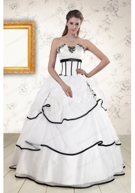Cheap White and Black 2015 Quinceanera Dresses with Appliques
