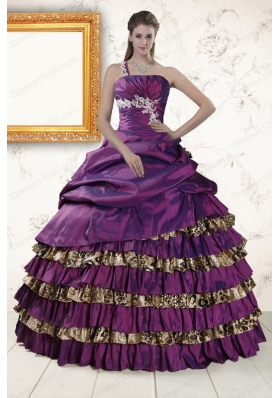 Classic One Shoulder 2015 Quinceanera Dresses with Beading and Leopard