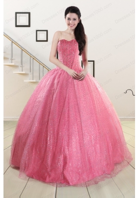Elegant Sweetheart Sequins Quinceanera Dress in Rose Pink For 2015