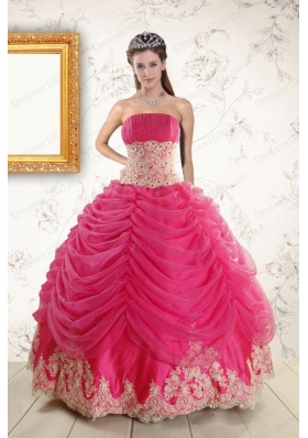 Exquisite Lace Appliques Hot Pink  Quinceanera Gowns for 2015