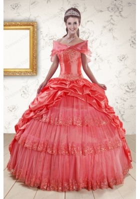 In Stock Appliques Quinceanera Dresses in Watermelon