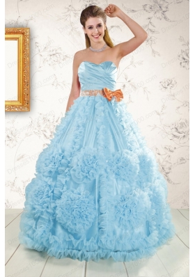 In Stock Beading Aqua Blue 2015 Quinceanera Dresses