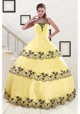 In Stock Light Yellow Quinceanera Dress with Appliques and Ruffled Layers