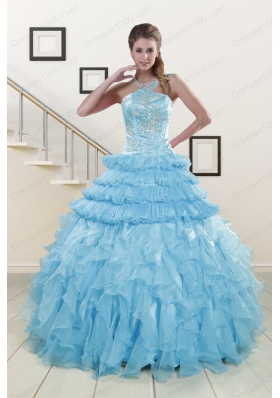 In Stock Pretty Baby Blue Sweet 15 Dresses with Beading