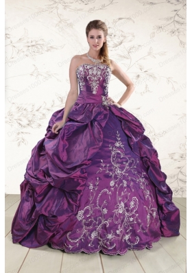 In Stock Strapless Embroidery Quinceanera Dresses in Purple