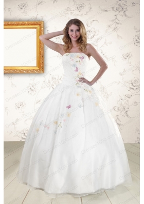 Pretty White Strapless Embroidery Cheap Sweet 16 Dresses