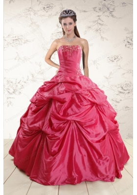 2015 Cheap Appliques Quinceanera Dresses in Hot Pink