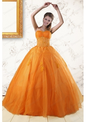 2015 Fashionable Princess Orange Quinceanera Dresses with Appliques