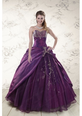 2015 Fashionable Purple Sweetheart Appliques Quinceanera Dresses