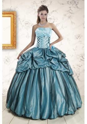 2015 Fashionable Strapless Pick Ups Quinceanera Dresses in Teal