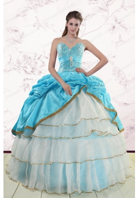2015 Fashionable Sweetheart Aqua Blue Quinceanea Dresses with Beading