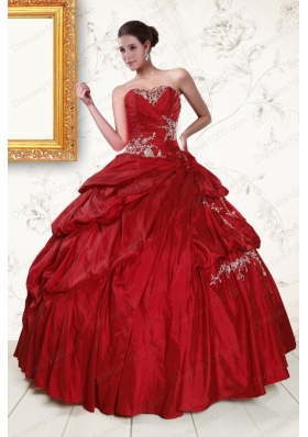 2015 Fashionable Wine Red Sweetheart Quinceanera Dresses with Embroidery