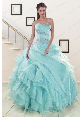 Beading and Ruffles Cheap Quinceanera Dresses in Turquoise for 2015
