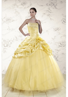 Fashionable Yellow Sweetheart Ball Gown Quinceanera Dresses for 2015